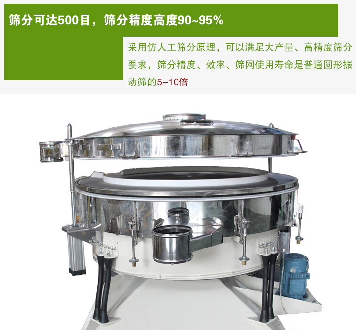 搖擺篩分機采用仿人工篩分原理，可以滿足大產(chǎn)量、高精度篩分 要求，篩分精度、效率、篩網(wǎng)使用壽命是普通圓形振 動篩的5-10倍